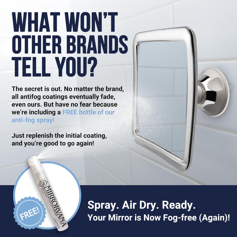 MIRRORVANA Fogless Shower Mirror for Shaving with Upgraded Suction-Cup  1X Magnifying  6.3 x 6.3 Inch (Chrome Frame  Grey Suction) - Image 3